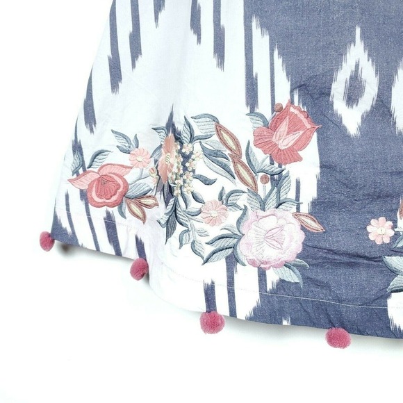 Pankaj & Nidhi Anthropologie Dress XS Off Shoulder Ikat Pom Pom Tassel Mini - Picture 4 of 10